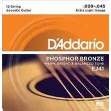 EJ41 Phosphor Bronze Комплект струн для акустической 12-струнной гитары, Extra Light 9-45, DAddariо