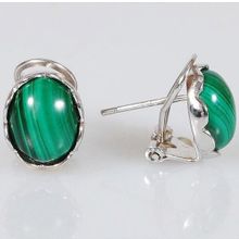 Серьги серебряные с малахитом "Овал"