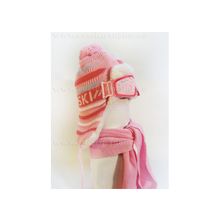 Шапка c шарфом для катания на тюбинге "SKI",бледно-розовая