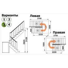 Лестница К-004М 3 П 15 ступеней (h=3,12 м) с подступенками, сосна