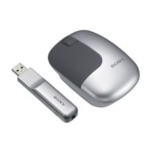 Sony SMU-WC3 S USB оптическая беспроводная мышь, интерфейс приемника: USB, дальность: 1 метр, длительность работы от одного комплекта батарей прибл. 3.3 месяца, 2 кнопки, колесо прокрутки, серебристая, черная