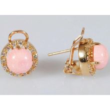 Серьги с кораллом "Круг в цирконах"