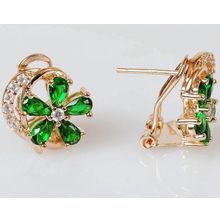 Серьги с зелёным фианитом "Весенний цветок"