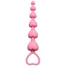 Lola toys Розовая анальная цепочка Heart s Beads Pink - 18 см.
