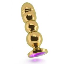 Золотистая фигурная анальная пробка R10 RICH Gold Purple с фиолетовым кристаллом - 14,5 см. Фиолетовый