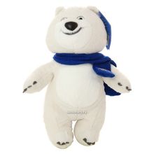 Мягкий сувенир Сочи 2014 "Белый мишка с шарфом и подушкой" 32 см
