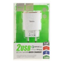 Сетевое зарядное устройство c 2 USB HOCO C60A,3.0A белое