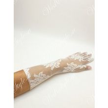 Свадебные перчатки узорные до локтя MIT048, цвет белый