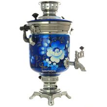 Набор самовар электрический 3 литра "Жостово на синем" с автоматическим отключением при закипании, арт. 130588к