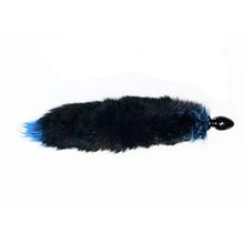 Wild Lust Черная анальная пробка с голубым лисьим хвостом