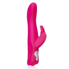 Erotic Fantasy Розовый силиконовый вибромассажер с клиторальным отростком - 25 см. (розовый)