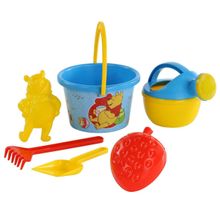 Набор Disney «Винни и его друзья» №8: ведро среднее с наклейкой, лопатка, грабельки, формочки (Медвежонок Винни + клубника), лейка малая №4