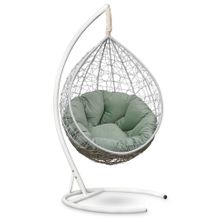Кресло кокон подвесное SEVILLA VERDE VELOUR белое + каркас