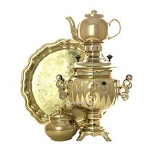 Набор самовар электрический 3 литра желтый овал с автоотключением "Золото", арт. 120319н