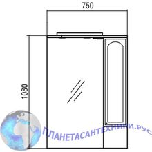 Шкаф зеркальный для ванны Акватон - МАЙАМИ 75 правый 1A047502MM01R