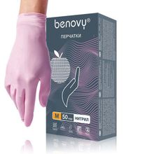 Rubber Tech Ltd Розовые нитриловые перчатки BENOVY размера M - 100 шт.(50 пар) (розовый)