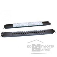 Hyperline PP3-19-16-8P8C-C5E-110D Патч-панель 19", 1U, 16 портов RJ-45, категория 5e, Dual IDC, ROHS, цвет черный