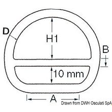 Osculati D-ring w bar 10x60 mm, 39.602.04
