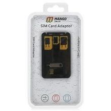 Адаптеры для SIM карт Mango, 3 в 1 + скрепка, с картридером micro SD, черный