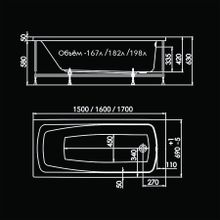 Акриловая ванна ACReal LONDON 160х70х42