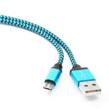 Кабель USB 2.0 Am=>micro B - 1.0 м, тканевая оплетка, метал. разъем, синий, Cablexpert CC-mUSB2bl1m