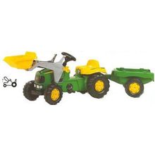 Rolly Toys 023110 Педальная машина ЭКСКАВАТОР С ПРИЦЕПОМ JOHN DEERE