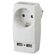 ЭРА SP-1e-USB-W (1гн+2USB, с заземл.) белый