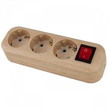 Колодка розеточная   ЭКО 3-местный, с выключателем, с заземлением, сосна, SQ1806-0049 |  код. SQ1806-0049 |  TDM