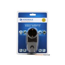 USB-адаптер Kromax Endever Smart-1A, 16A, 2 USB, розетка 220V, цвет: черный