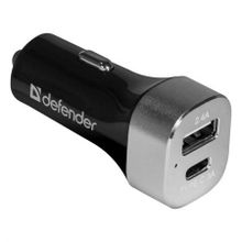 Зарядное автомобильное устройство DEFENDER UCG-01, USB 2.4A + Type C 3A (83569)