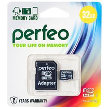Карта памяти PERFEO microSD 32GB High-Capacity (Class 10) с адаптером BL1
