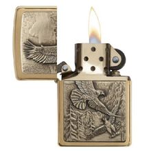 Зажигалка золотистая матовая Zippo Where Eagles Dare Emblem №20854 с покрытием Brushed Brass