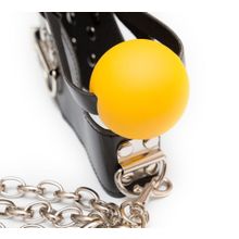 Кляп-шарик с поводком черный с желтым