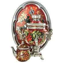 Набор самовар электрический 3 литра с росписью "Птица в рябине", арт. 130587