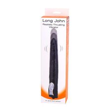 Seven Creations Чёрный вибромассажер Long John Realistic Thrusting Vibrator с функцией толкания - 20 см. (черный)