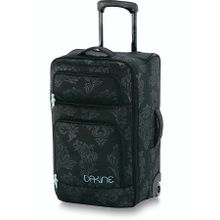 Женская дорожная сумка на колёсиках чёрного цвета с узорами Dakine Womens OverheaD 42L Flourish с выдвижной ручкой
