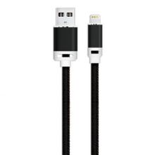 Кабель USB 2.0 Am=>Apple 8 pin Lightning, 1 м, 2.1А, экокожа, черный, AKAI CE-606B