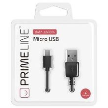 Кабель Prime Line, USB - micro USB, 2 м, черный