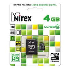 Mirex Карта памяти Mirex microSDHC Class 10 4GB + SD adapter