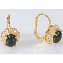 Серьги с нефритом "Малый овал в цирконах"