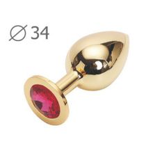 Anal Jewelry Plug Коническая золотистая анальная втулка с малиновым кристаллом - 8,2 см. (малиновый)