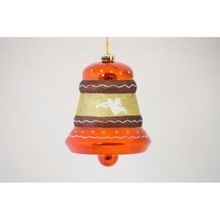 Новогодняя игрушка Колокольчик объемный с рисунком, диаметр 150 мм (серебро)