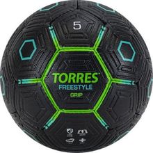 Мяч футбольный TORRES Freestyle Grip р.5, 32 панели. PU, ручная сшивка, черно-зеленый