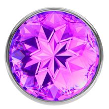 Малая серебристая анальная пробка Diamond Purple Sparkle Small с фиолетовым кристаллом - 7 см. Фиолетовый