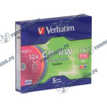 Диск CD-RW 700МБ 8x-12x Verbatim "43167", Slim, цветные (5шт. уп.) [44522]