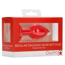 Красная анальная пробка с прозрачным стразом Diamond Heart Butt Plug - 7,3 см. (229463)