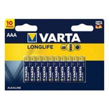 Батарейка AAA VARTA LR03 10BL LONGLIFE, щелочная, 10 шт, в блистере (4103)