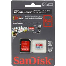 Карта памяти micro SDXC 64Gb Sandisk Ultra Class 10 + ADP