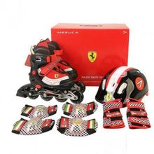  Роликовые коньки раздвижные Ferrari набор с защитой и шлемом FK11-1 (красный черный)