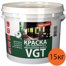 ВГТ краска для наружных и внутренних работ белоснежная (15кг)   VGT краска для наружных и внутренних работ акриловая моющаяся матовая ВД-АК-1180 (15кг)